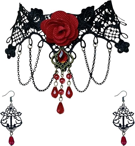  HALLOWEEN COSTUMES ACCESSORIES - our halloween accessories set include 1 pairs of Halloween earrings, 1 gothic lace choker necklace, 1 Vampire Queen Crown, Spider Veil and spider necklace etc.A variety of styles can fully meet the Halloween atmosphere you want. Gothic Jewelry Collection & accessories"