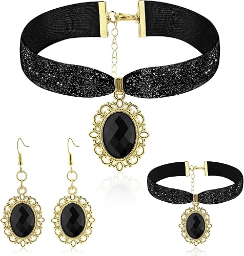 Gothic Jewelry Design: You will get a set of plated black sapphire imitation velvet choker necklace kits, Including a necklace, bracelet, and a pair of earrings. These pieces are versatile and can be worn together for a cohesive look or separately to add a dash of midnight allure to any outfit. Gothic Jewelry Collection & accessories"